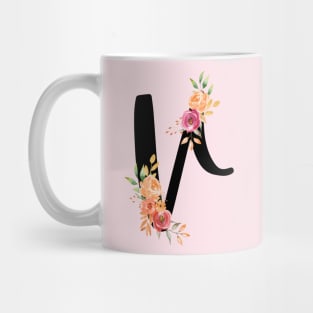 Letter V With Watercolor Floral Wreath Mug